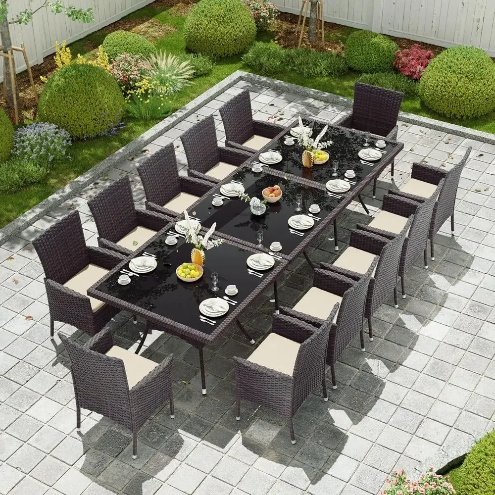 Outdoor Furniture Lounge Set - 15-Piece Outdoor Dining Set with Rattan