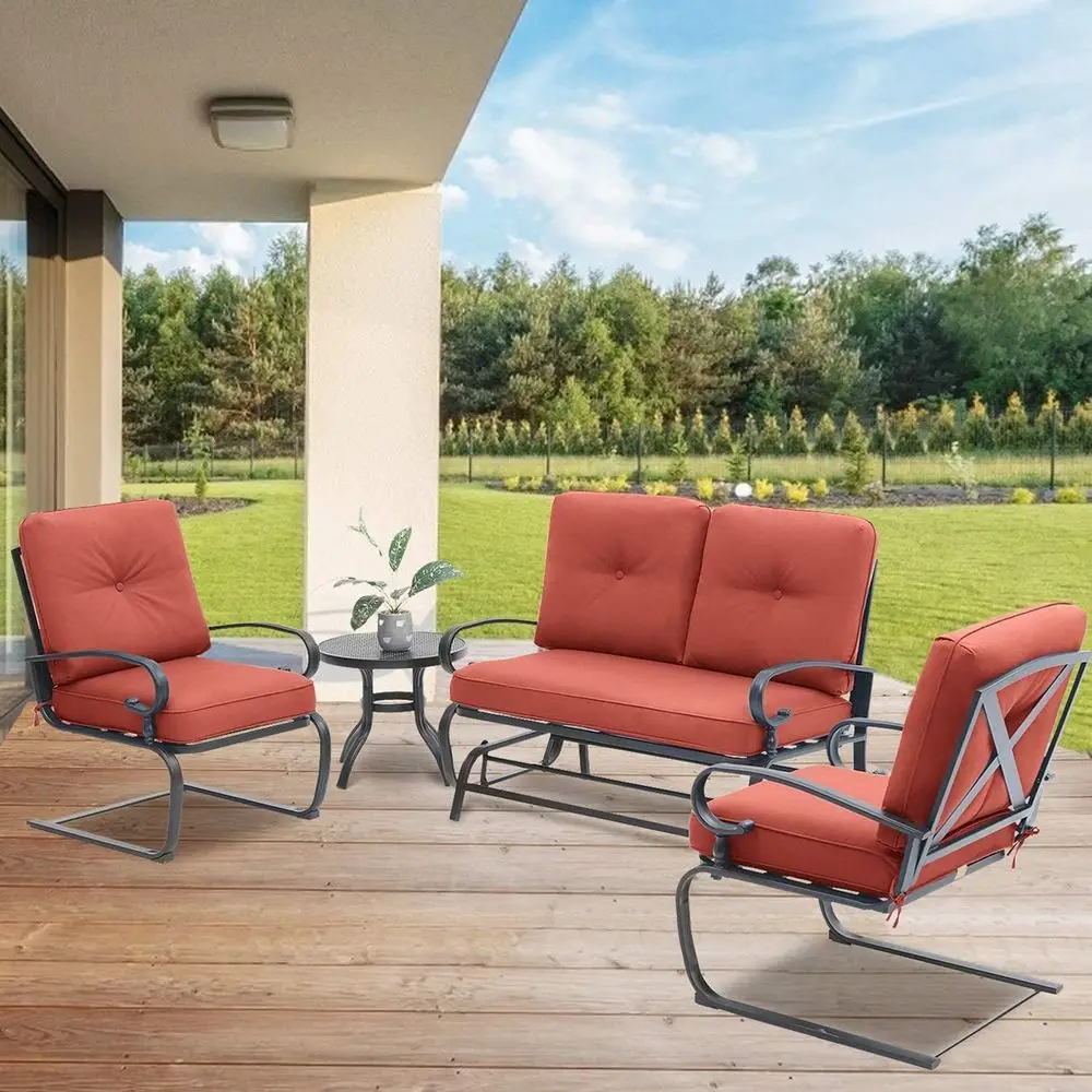 4-Piece Red Outdoor Wrought Ir - Outdoor Furniture Iron review and price
